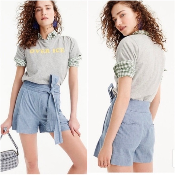 Jcrew chambray cotton tie-waist short size 8 - Picture 2 of 8